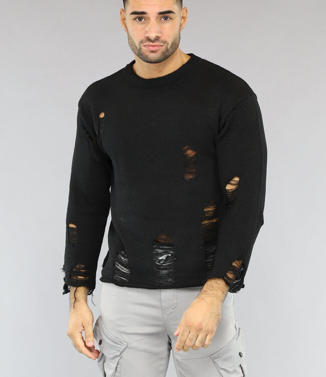 Zwarte Heren Trui met Damaged Look