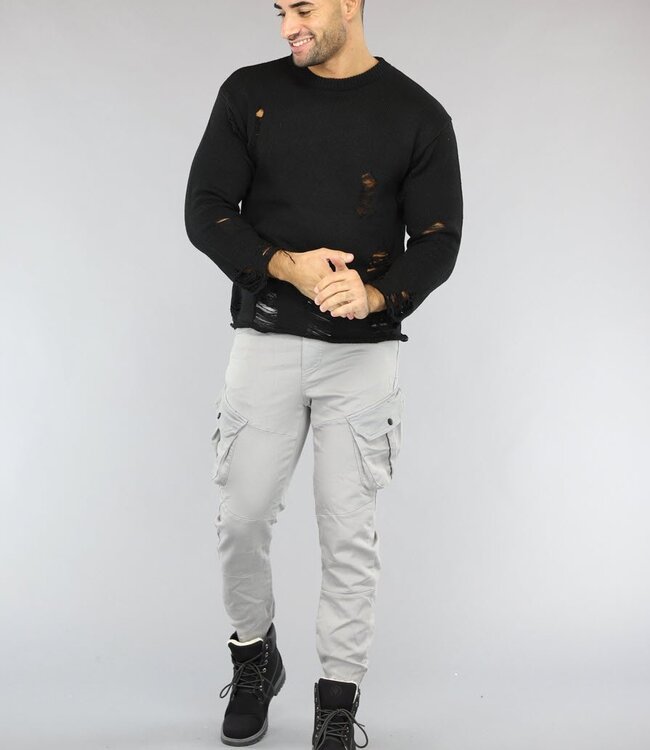 Zwarte Heren Trui met Damaged Look