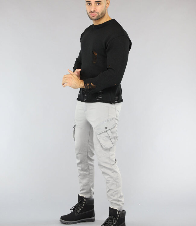 Zwarte Heren Trui met Damaged Look