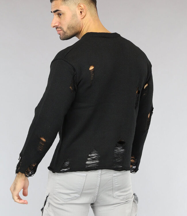 Zwarte Heren Trui met Damaged Look