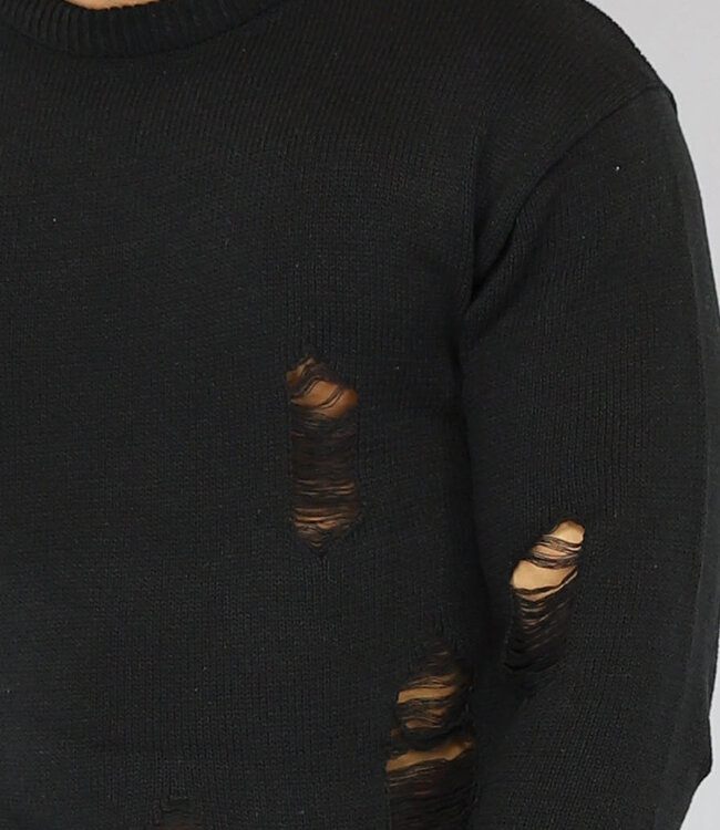 Zwarte Heren Trui met Damaged Look