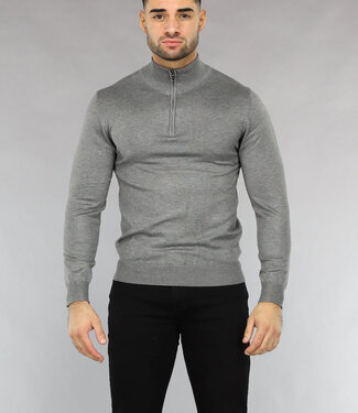 NEW2411 Lichtgrijze Heren Trui met Halflange Rits