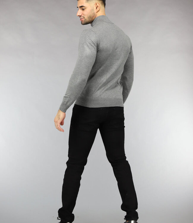 Lichtgrijze Heren Trui met Halflange Rits