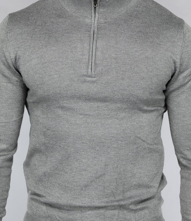 Lichtgrijze Heren Trui met Halflange Rits