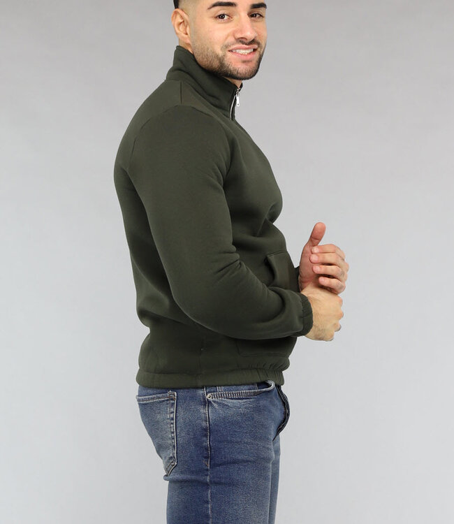 Heren Sweater met Buidelzak in Donkergroen