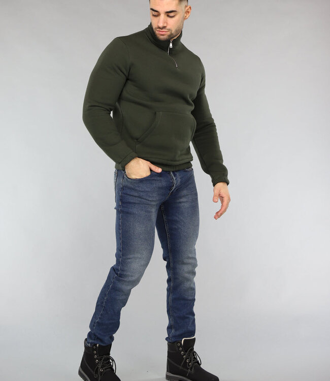 Heren Sweater met Buidelzak in Donkergroen