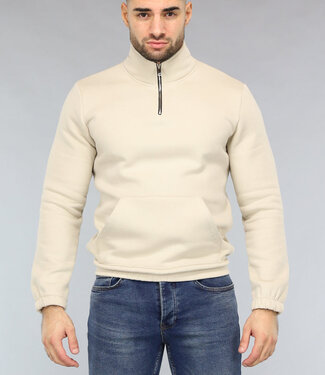 NEW0812 Beige Mannen Sweater met Omslag Kraag
