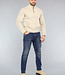 Beige Mannen Sweater met Omslag Kraag en Rits