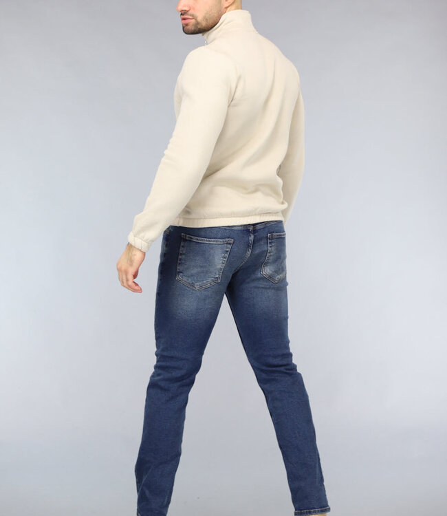 Beige Mannen Sweater met Omslag Kraag en Rits