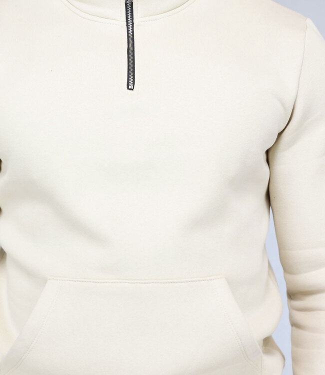 Beige Mannen Sweater met Omslag Kraag en Rits