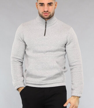 NEW0812 Grijze Mannen Sweater met Omslag Kraag