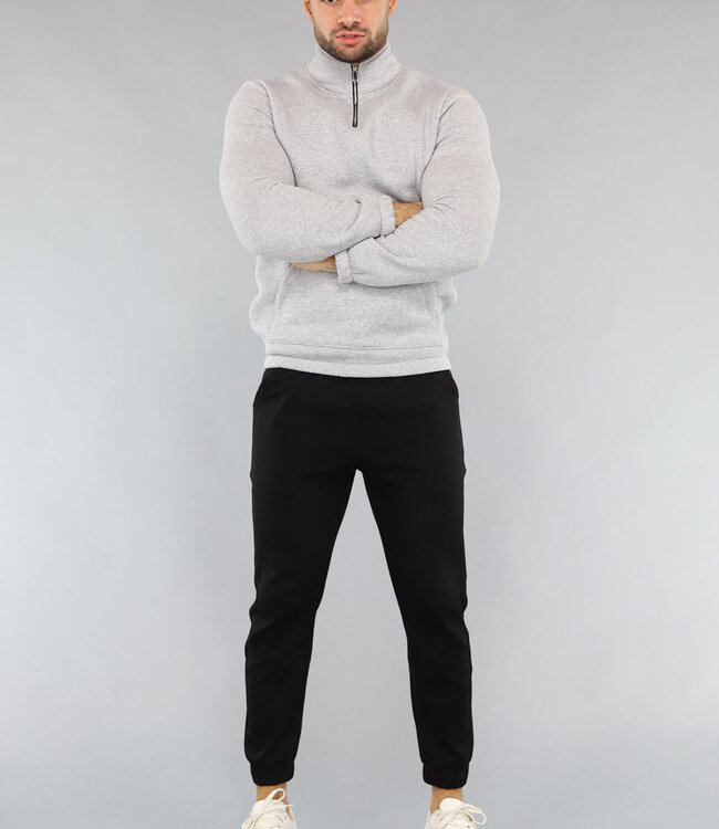 Grijze Mannen Sweater met Omslag Kraag