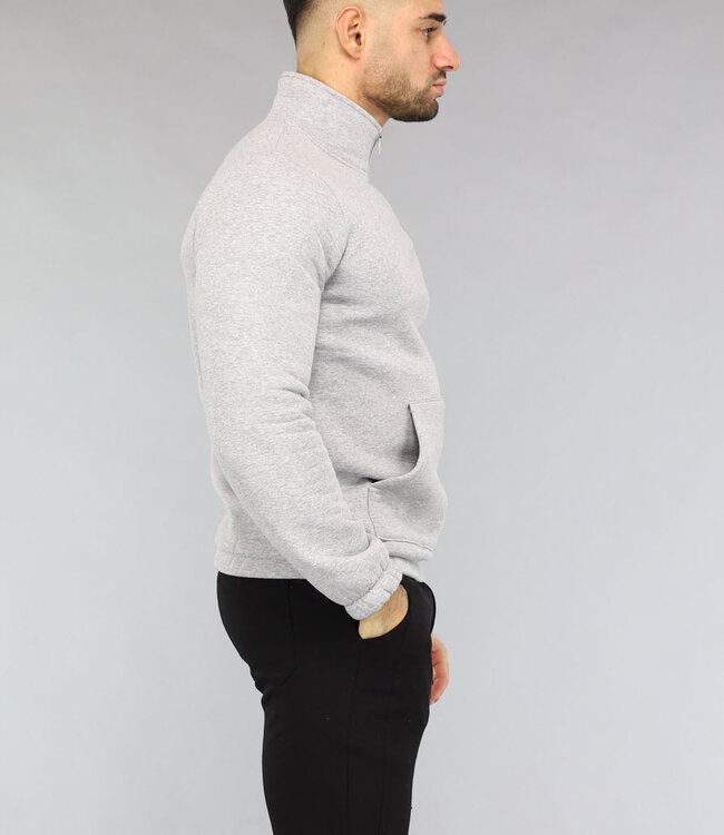 Grijze Mannen Sweater met Omslag Kraag