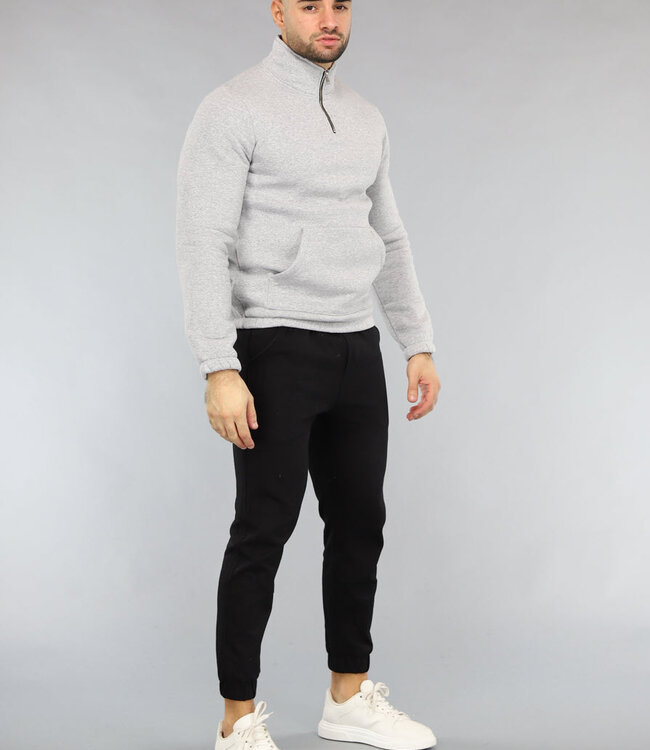 Grijze Mannen Sweater met Omslag Kraag