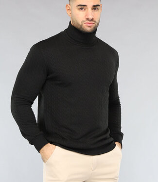 NEW0812 Zwarte Heren Coltrui met Kabelpatroon