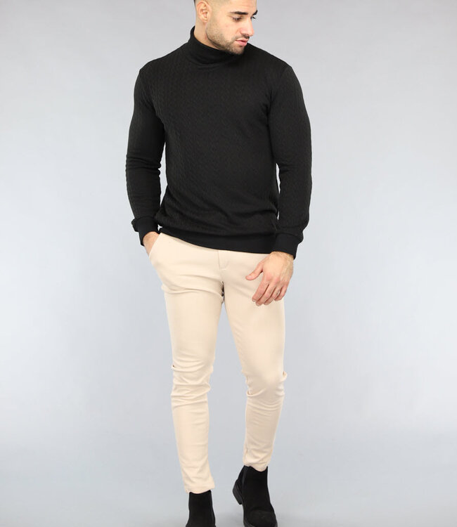 Zwarte Heren Coltrui met Kabelpatroon