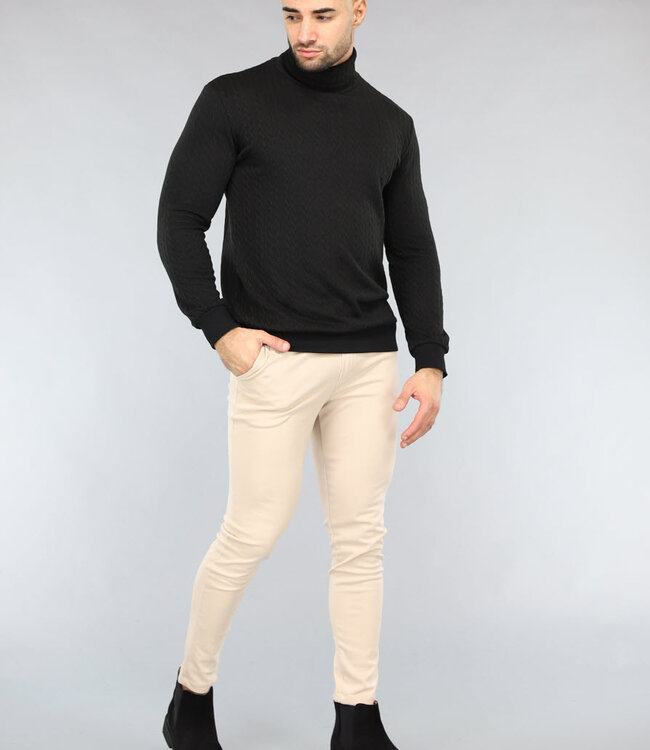 Zwarte Heren Coltrui met Kabelpatroon