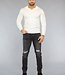 Witte Stretch Trui voor Mannen met Omgeslagen Kraag