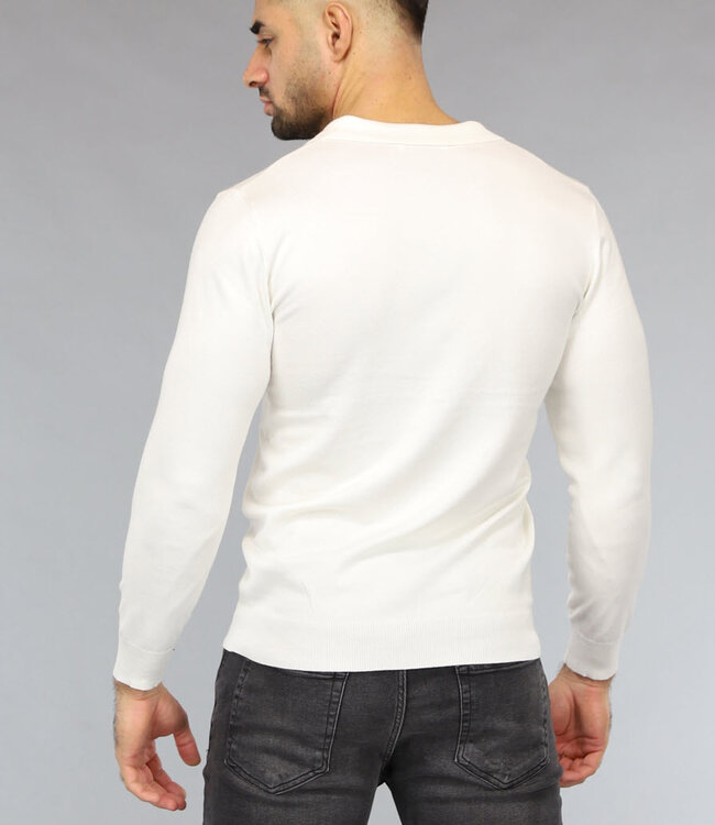 Witte Stretch Trui voor Mannen met Omgeslagen Kraag
