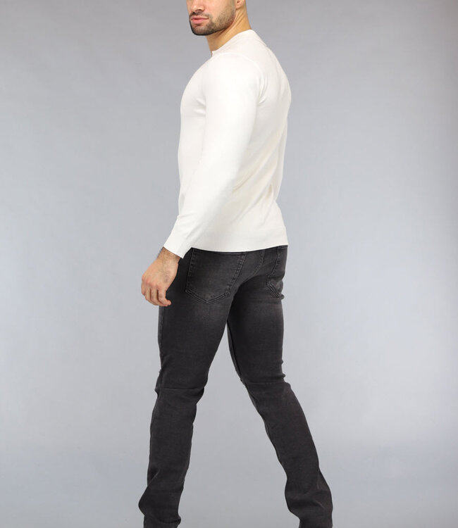 Witte Stretch Trui voor Mannen met Omgeslagen Kraag