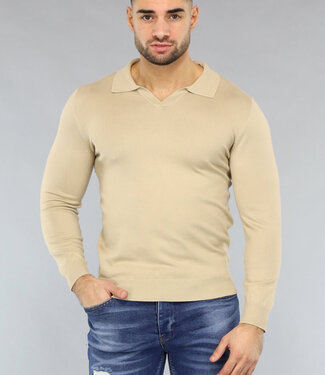 NEW0812 Beige Heren Stretch Trui met Kraagje