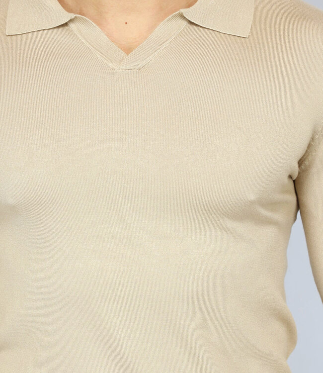Beige Heren Stretch Trui met Kraagje