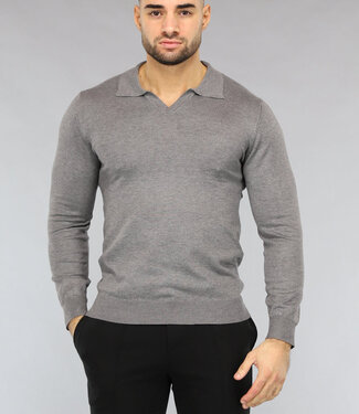 NEW0812 Grijze Heren Trui met Omgeslagen Kraag