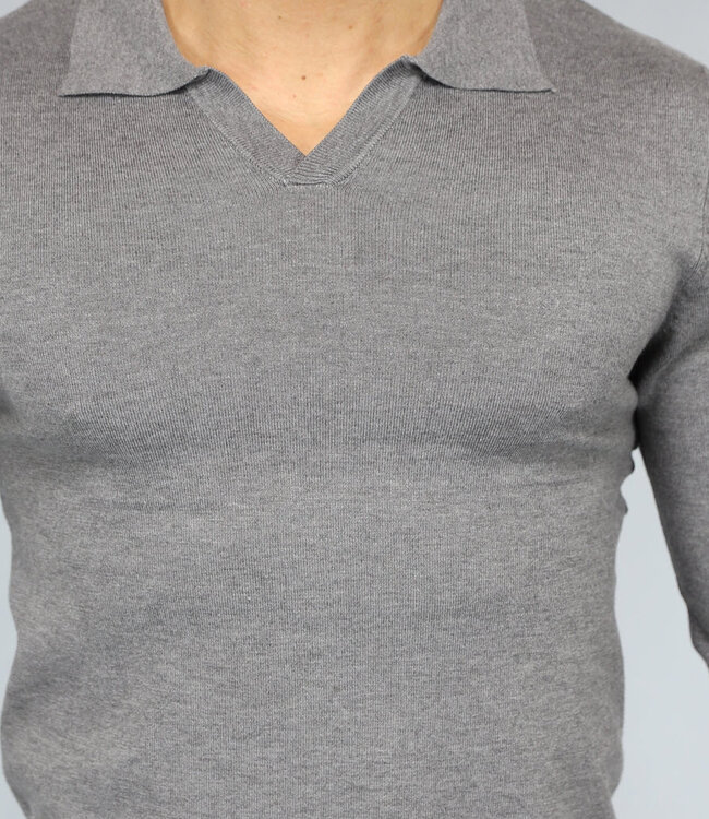 Grijze Heren Stretch Trui met Omgeslagen Kraag