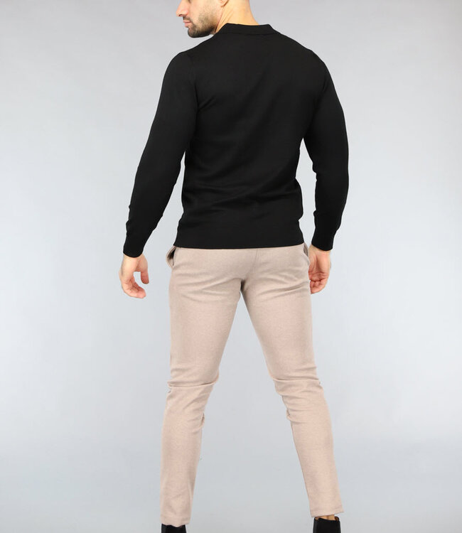 Zwarte Heren Stretch Trui met Omgeslagen Kraagje