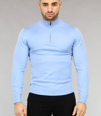 NEW2411 Lichtblauwe Heren Trui met Halflange Rits