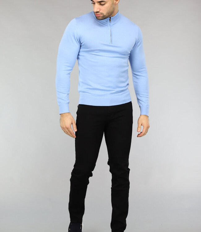 Lichtblauwe Heren Trui met Halflange Rits