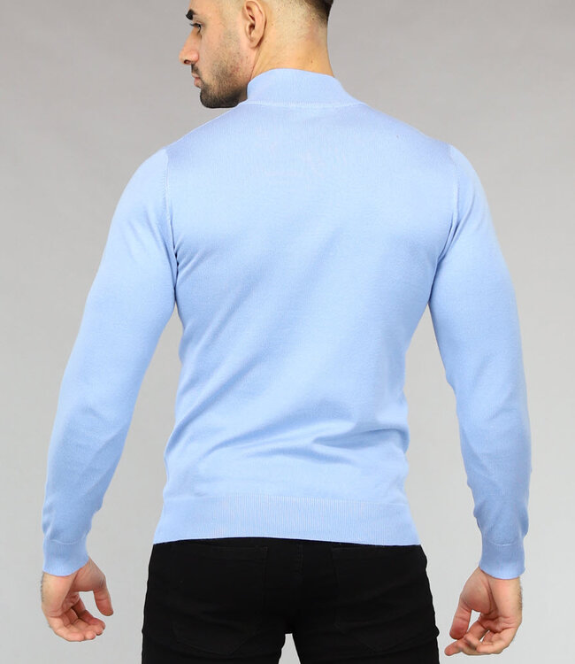 Lichtblauwe Heren Trui met Halflange Rits