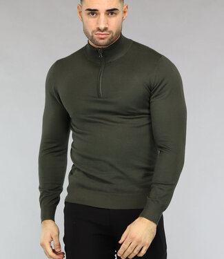 NEW2411 Groene Heren Trui met Halflange Rits