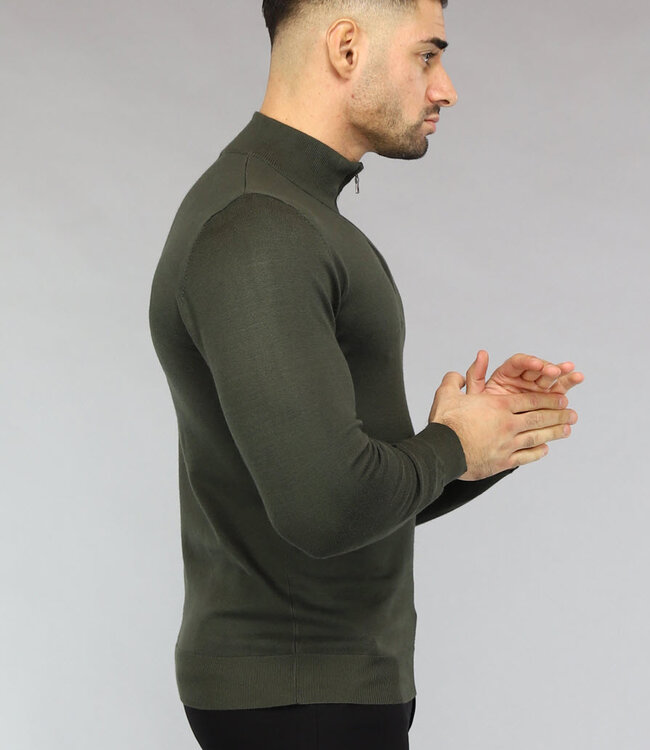 Groene Heren Trui met Halflange Rits