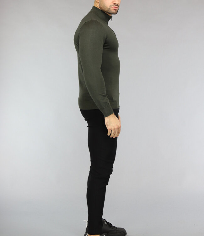 Groene Heren Trui met Halflange Rits