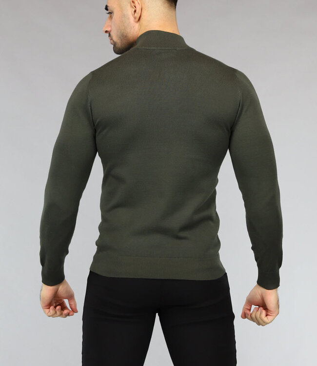 Groene Heren Trui met Halflange Rits