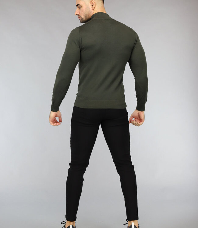Groene Heren Trui met Halflange Rits