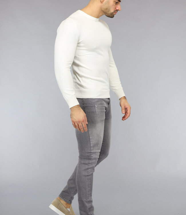 Crème Heren Pullover Trui met Ronde Hals