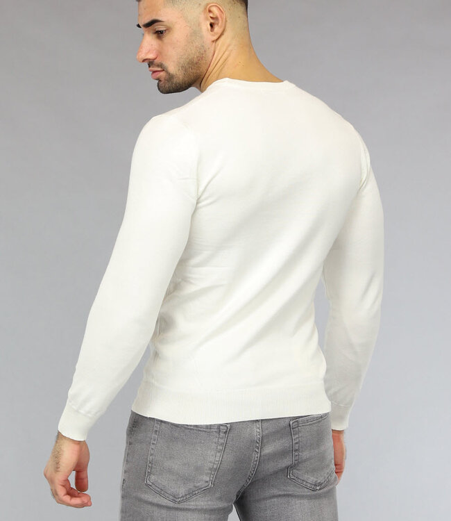 Crème Heren Pullover Trui met Ronde Hals