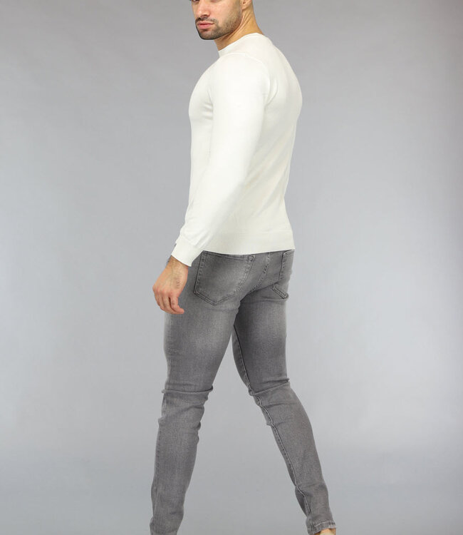 Crème Heren Pullover Trui met Ronde Hals