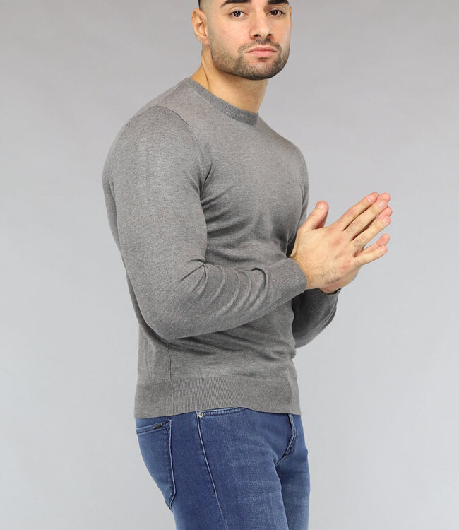 Grijze Heren Pullover Trui met Ronde Hals