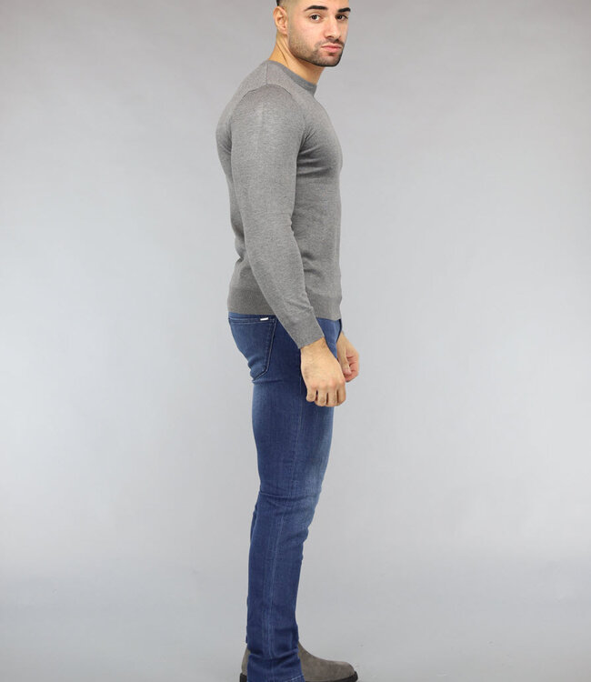 Grijze Heren Pullover Trui met Ronde Hals