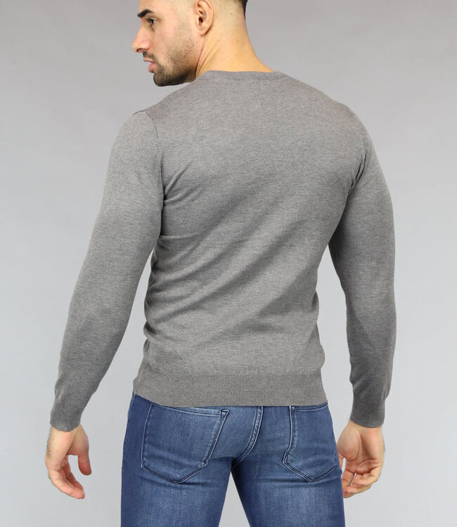 Grijze Heren Pullover Trui met Ronde Hals