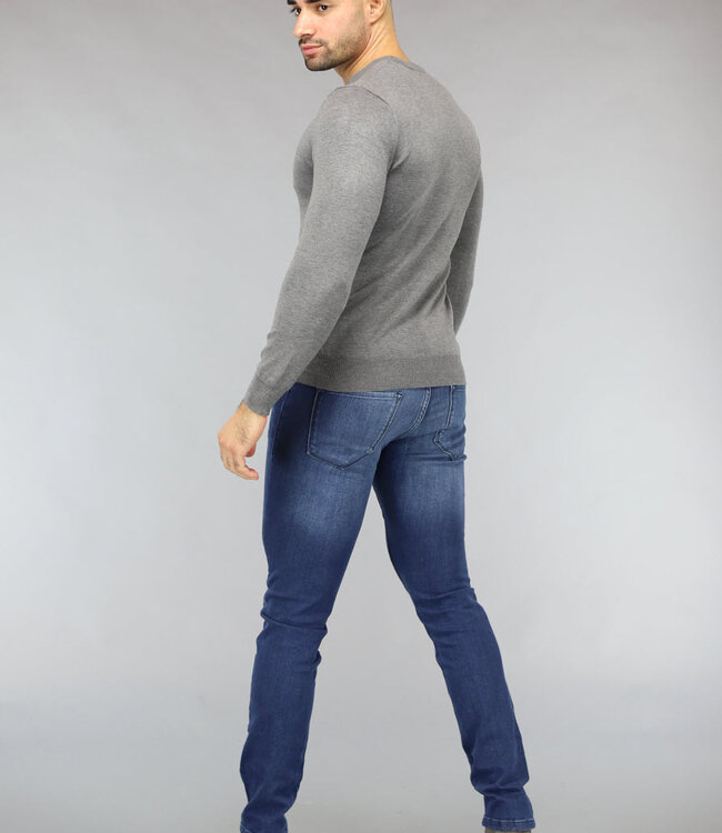 Grijze Heren Pullover Trui met Ronde Hals