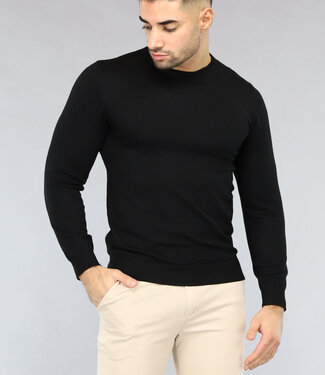 NEW2411 Zwarte Heren Pullover Trui met Ronde Hals