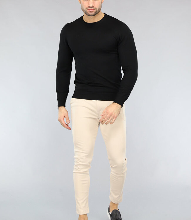 Zwarte Heren Pullover Trui met Ronde Hals