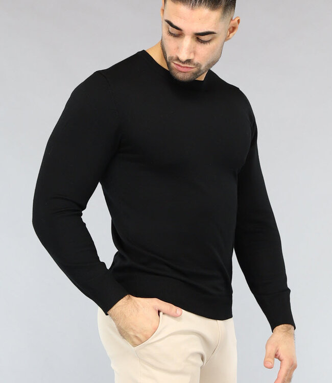 Zwarte Heren Pullover Trui met Ronde Hals