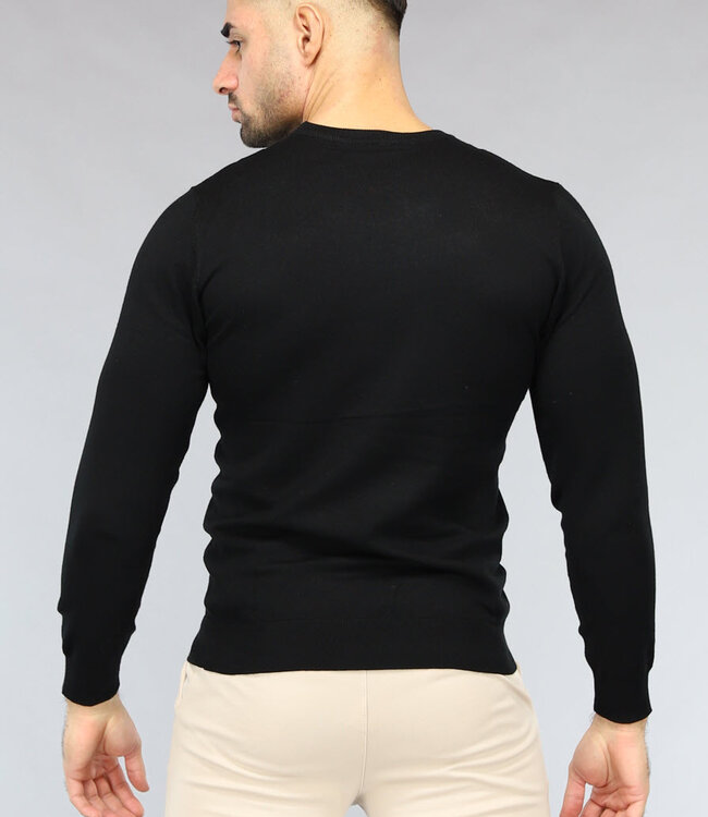 Zwarte Heren Pullover Trui met Ronde Hals
