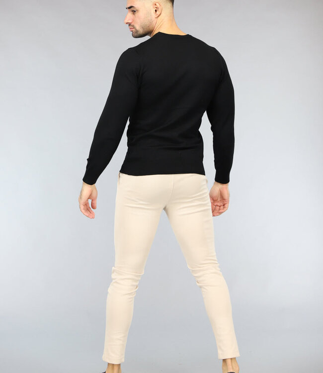 Zwarte Heren Pullover Trui met Ronde Hals