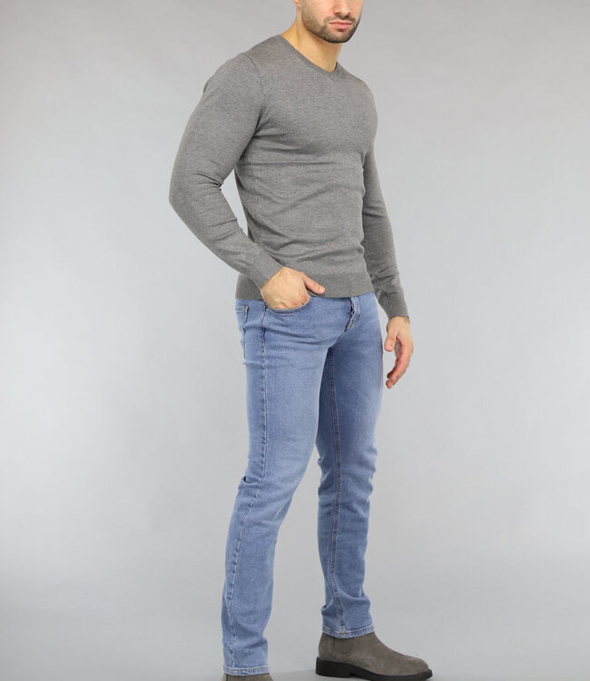 Gebreide Heren Pullover met V Hals in Grijs